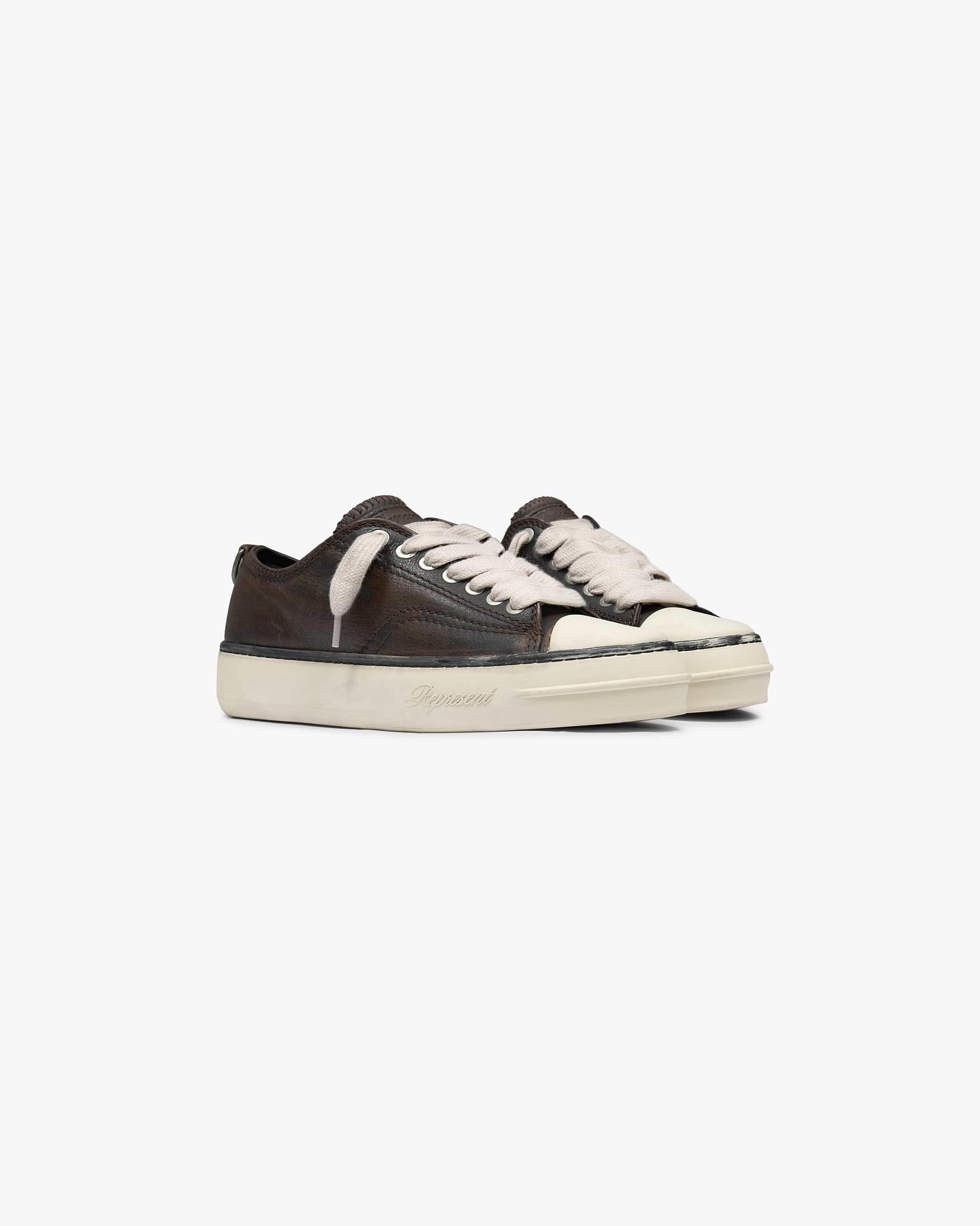 Represent Rep Cap Distressed Leather Sneaker - Dark Brown