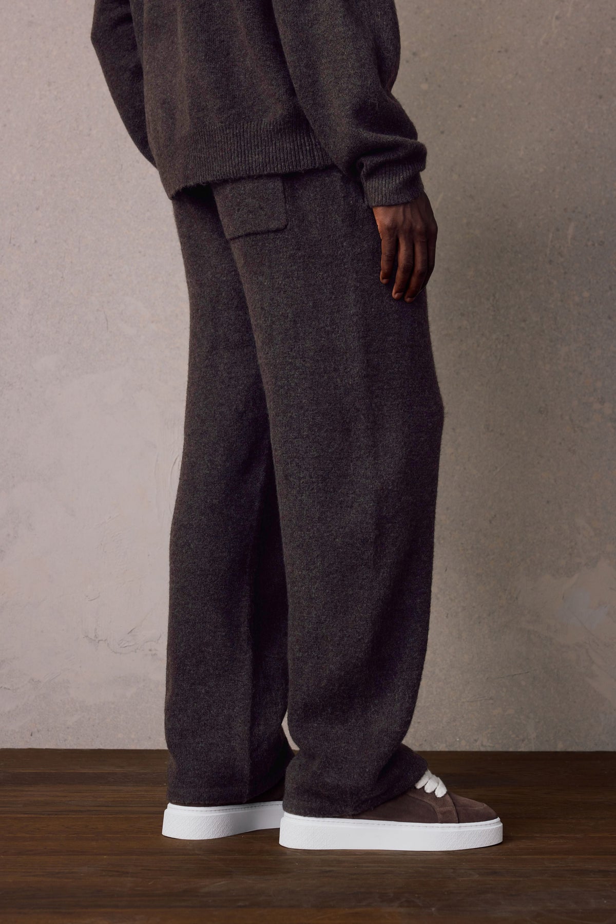 Couture Club Emblem Fluffy Knit Joggers - Brown