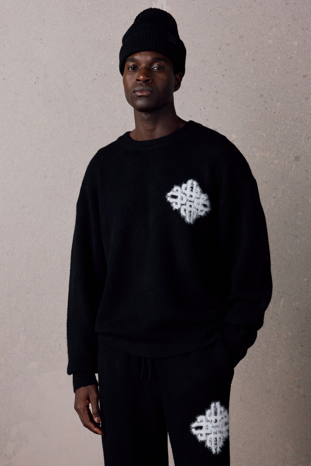 Couture Club Emblem Fluffy Knit Crew - Black