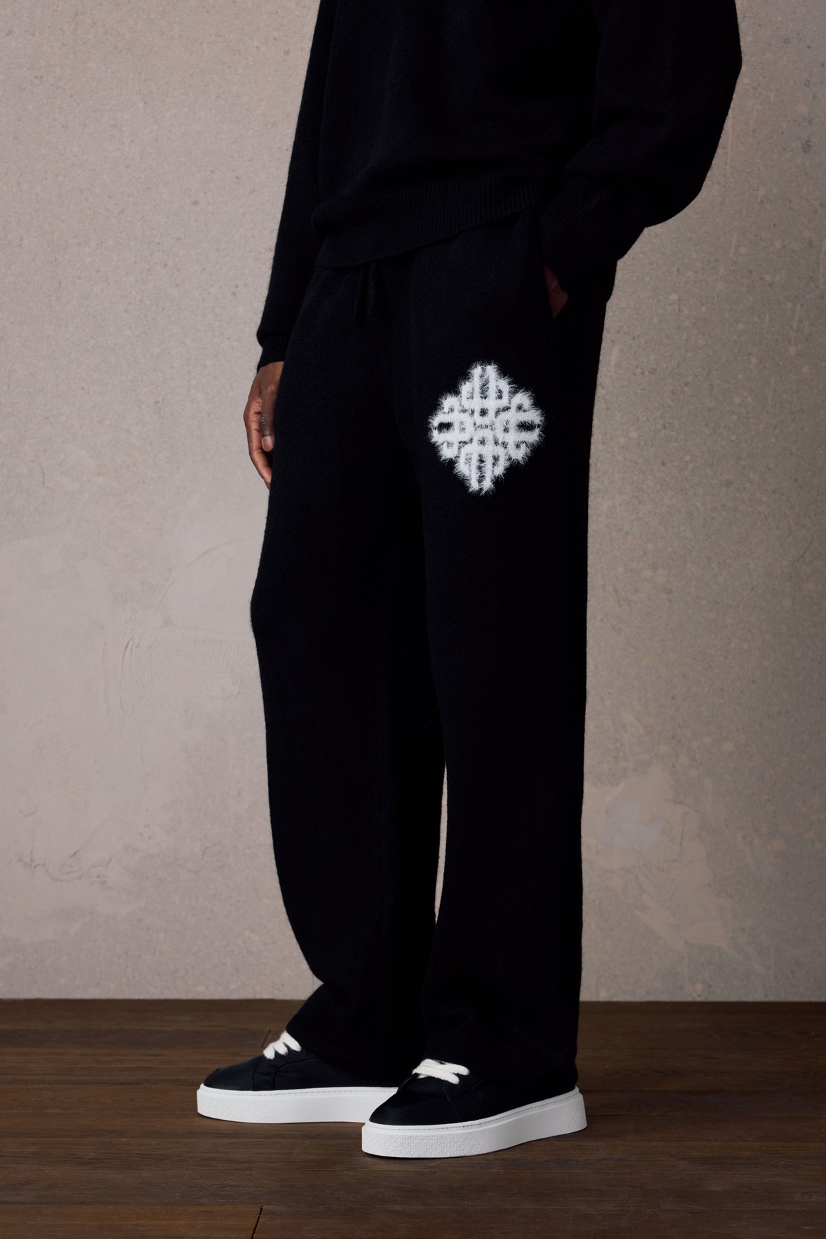 Couture Club Emblem Fluffy Knit Joggers - Black