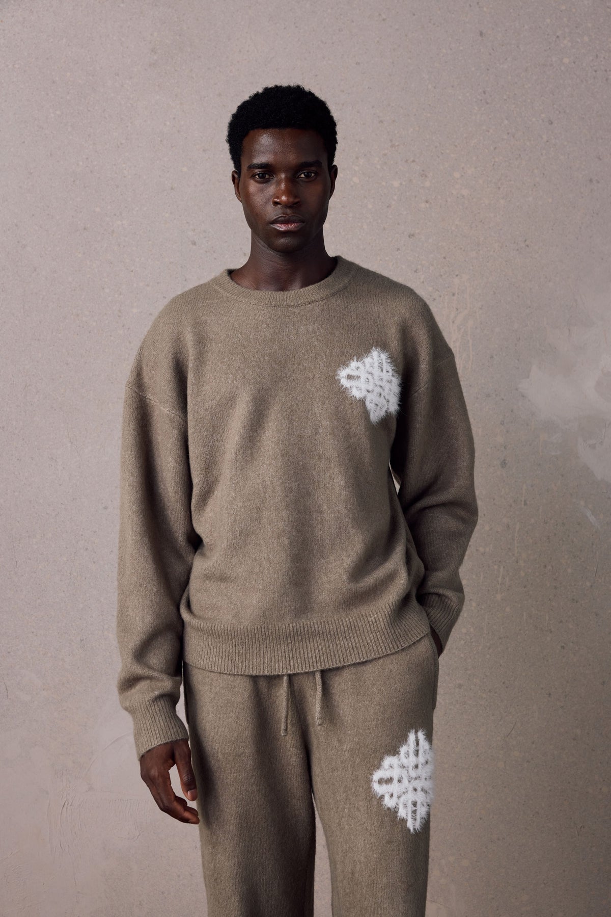Couture Club Emblem Fluffy Knit Crew - Mushroom