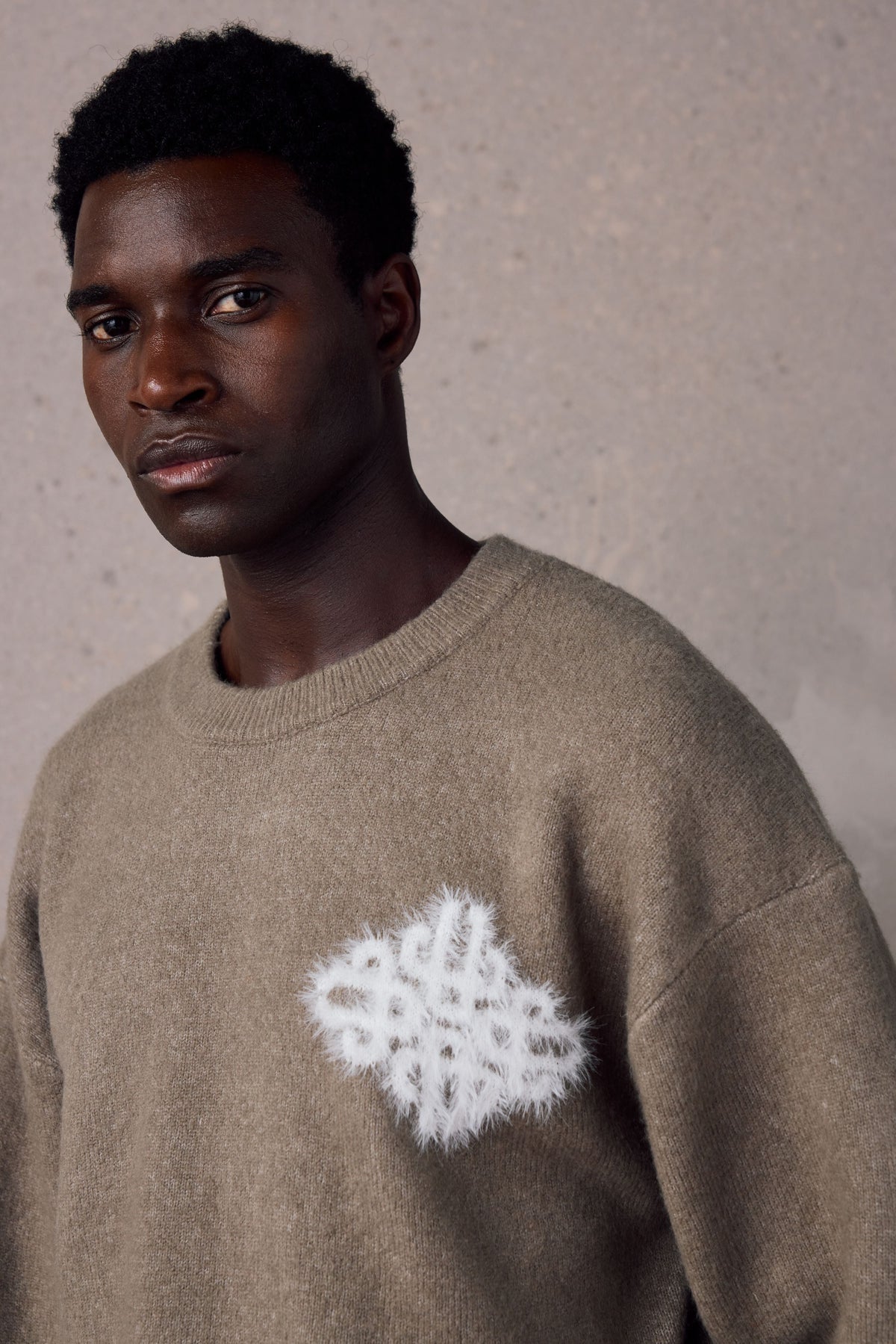 Couture Club Emblem Fluffy Knit Crew - Mushroom