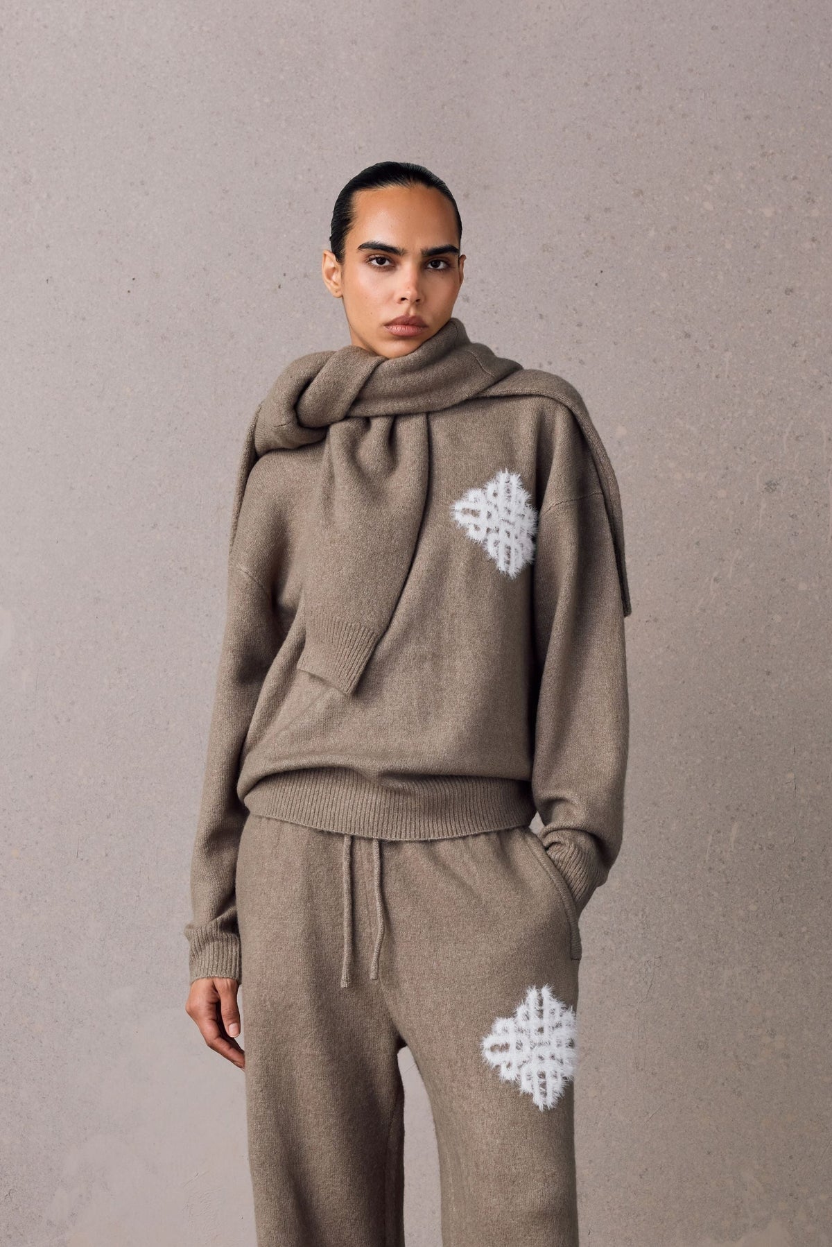 Couture Club Emblem Fluffy Knit Crew - Mushroom