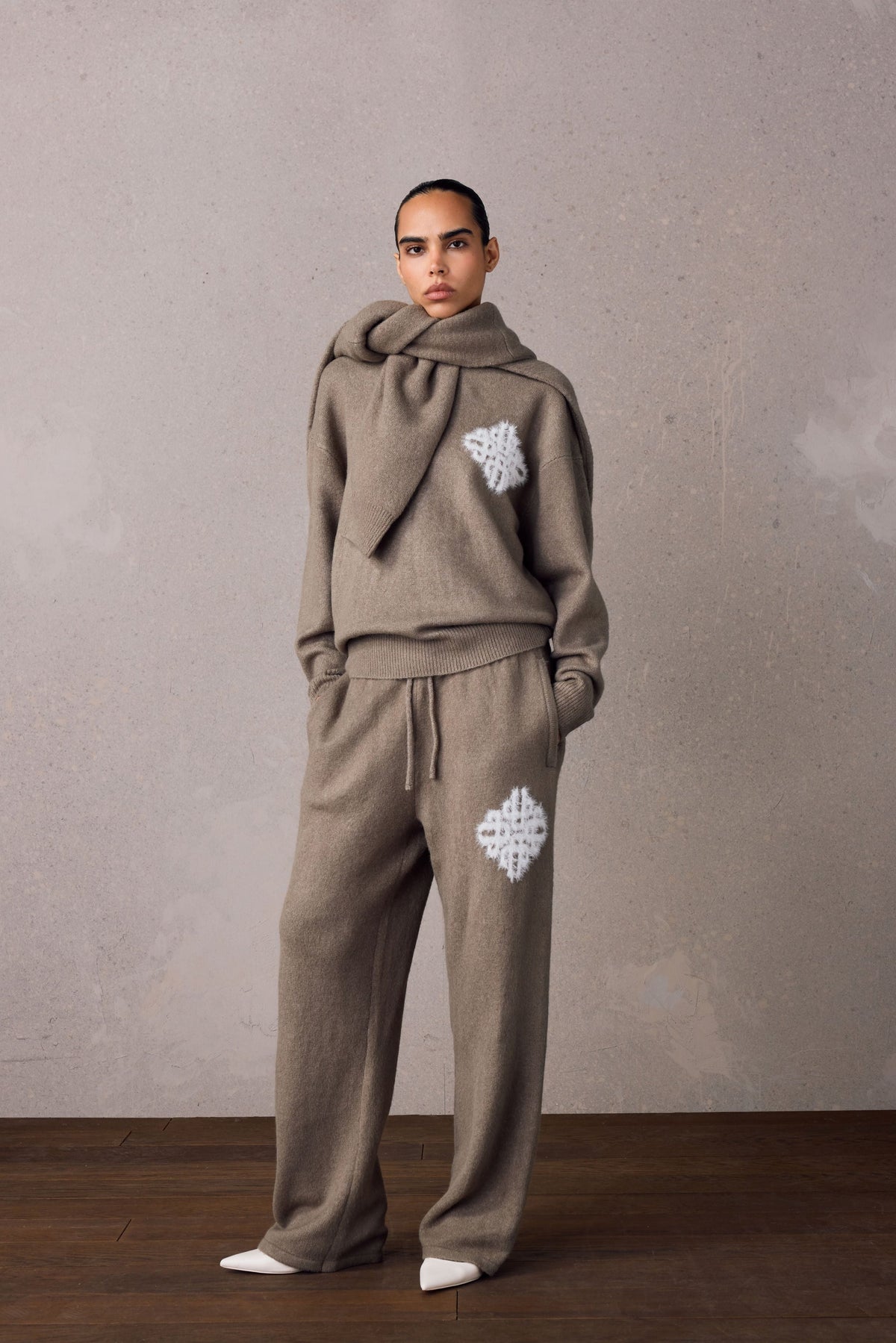 Couture Club Emblem Fluffy Knit Crew - Mushroom