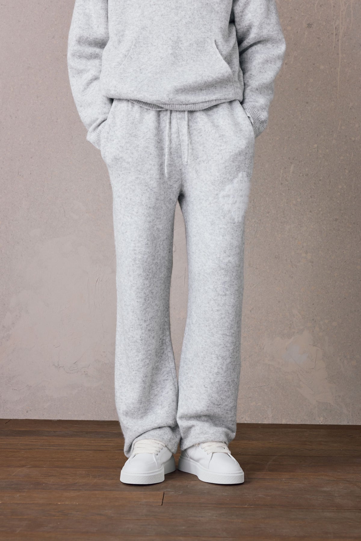 Couture Club Emblem Fluffy Knit Joggers - Grey Marl