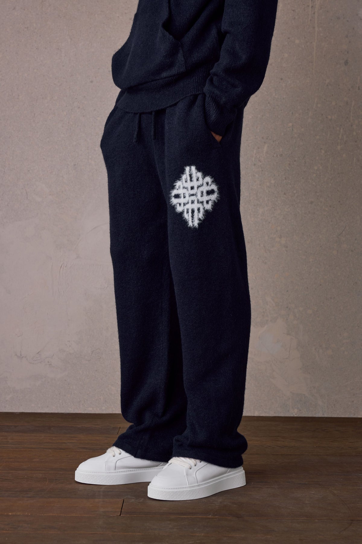 Couture Club Emblem Fluffy Knit Joggers - Navy