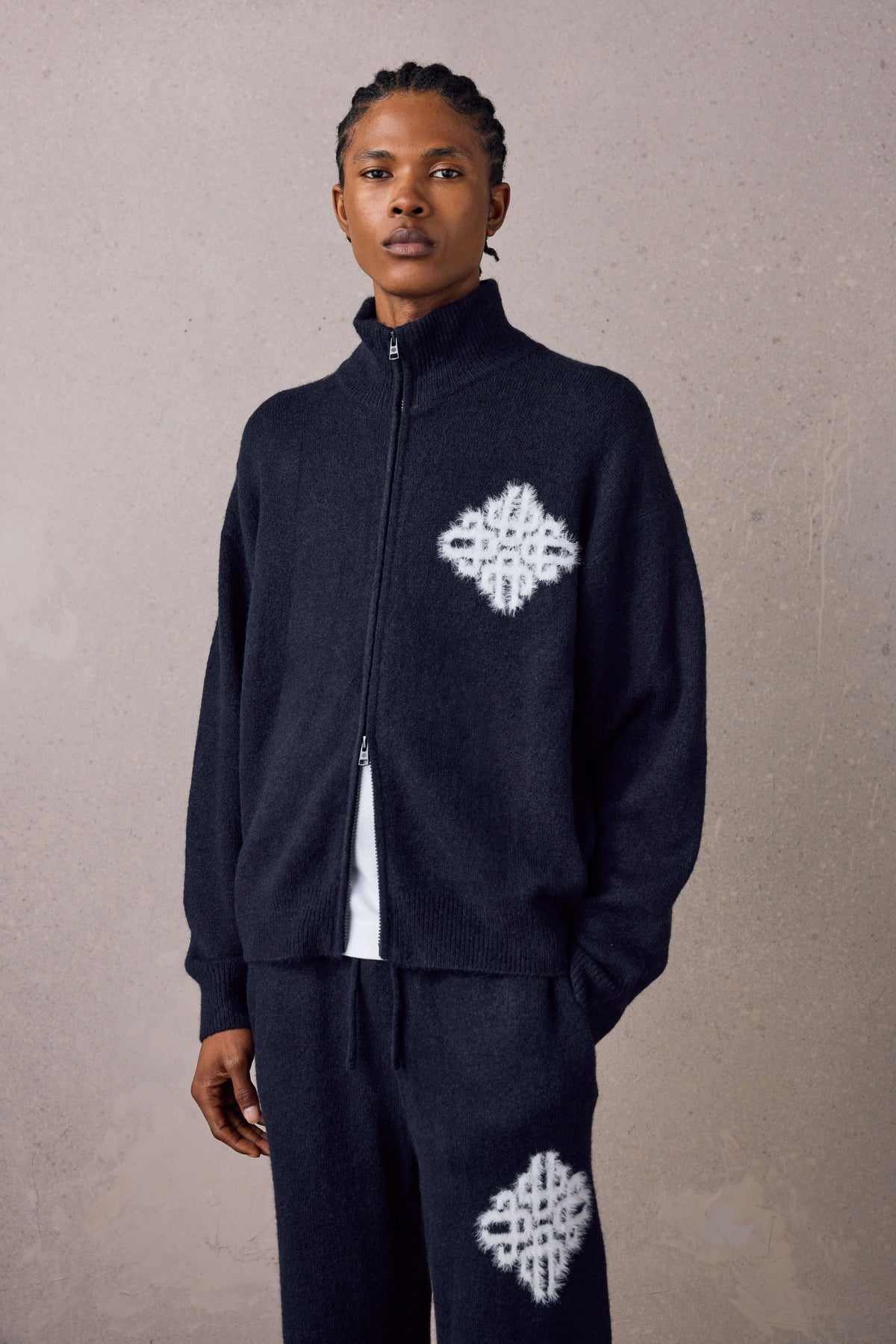 Couture Club Emblem Fluffy Knit Funnel Neck - Navy