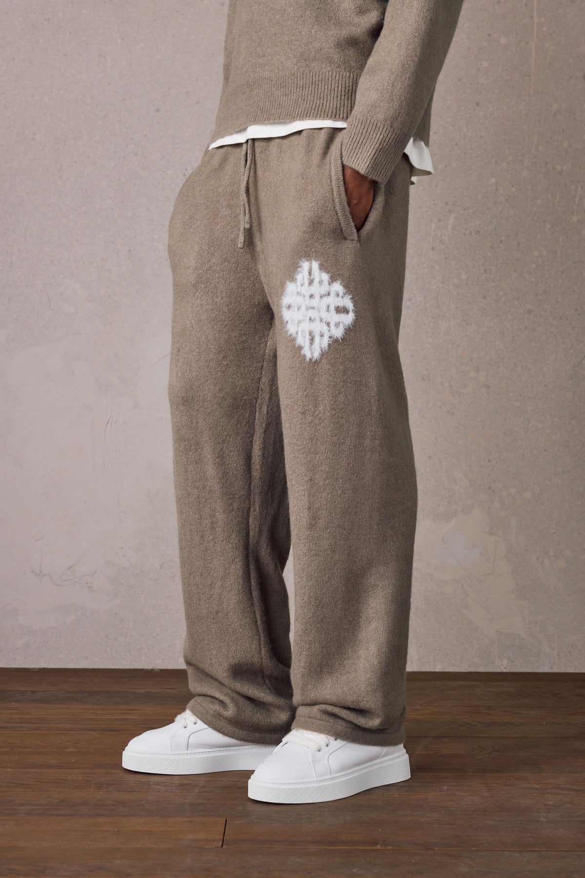 Couture Club Emblem Fluffy Knit Joggers - Mushroom