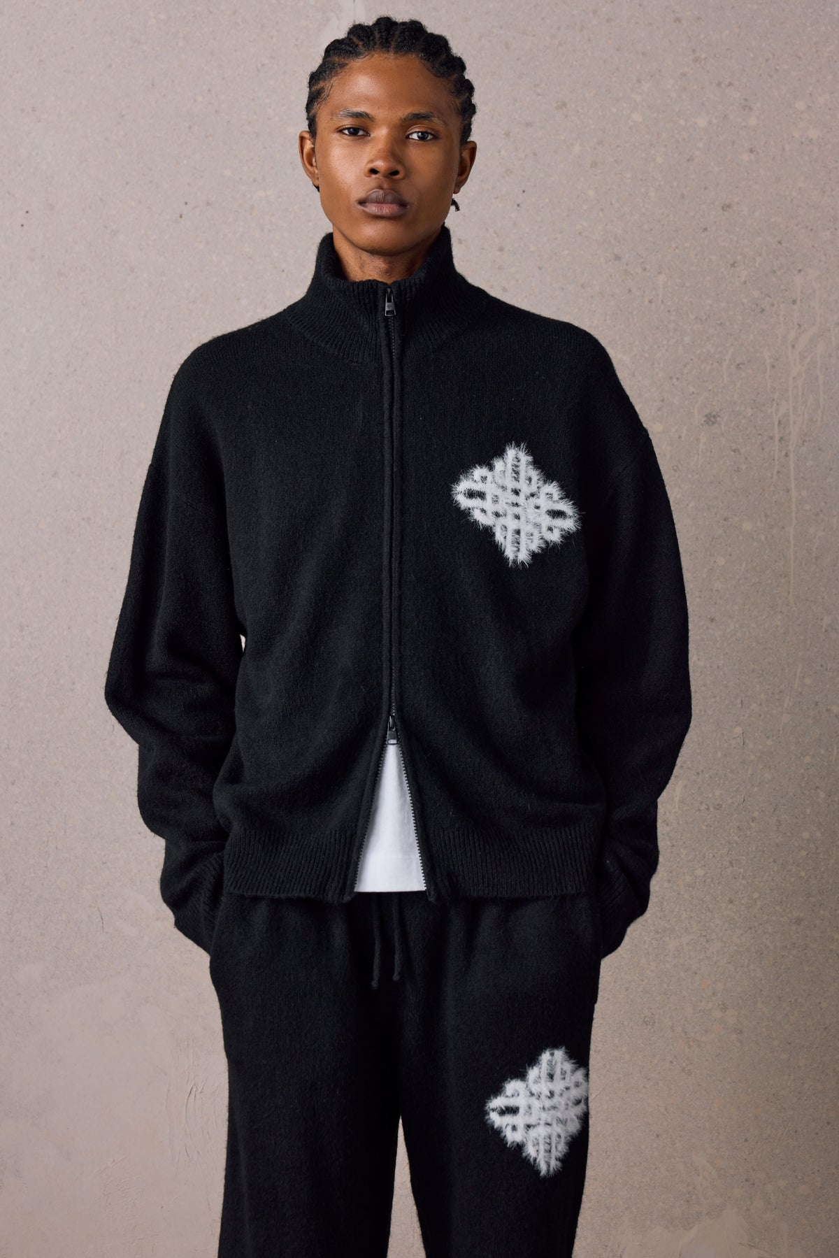 Couture Club Emblem Fluffy Knit Funnel Neck - Black