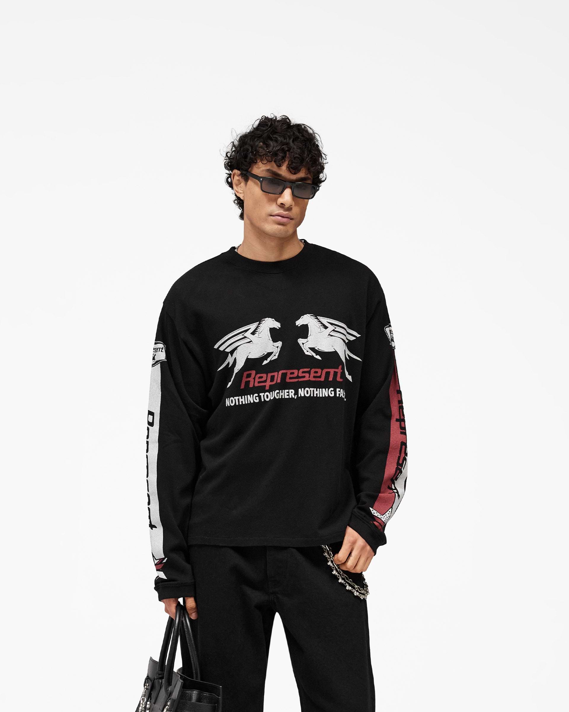 Represent Mesh Pegasus Long Sleeve T-Shirt Jet Black