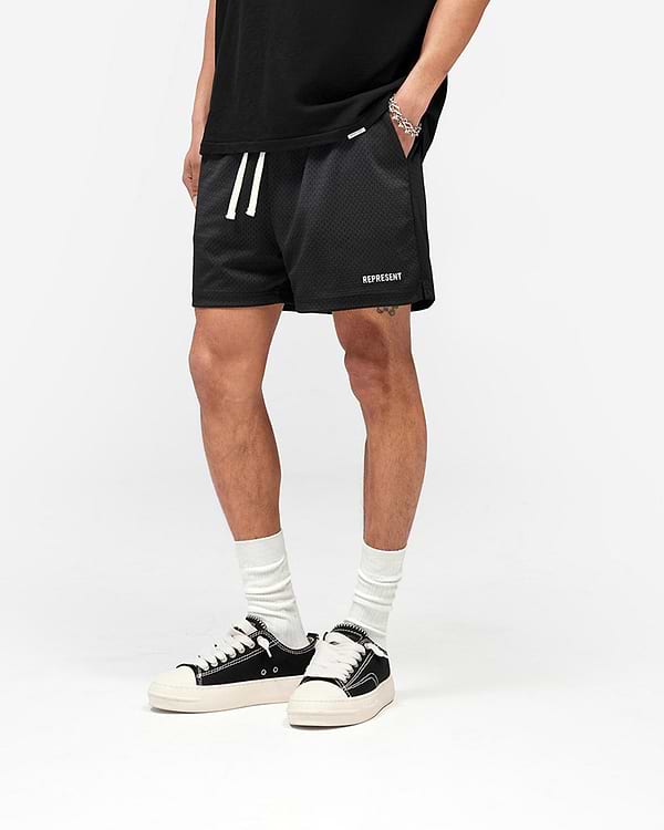 Represent Washed Mesh Shorts Black