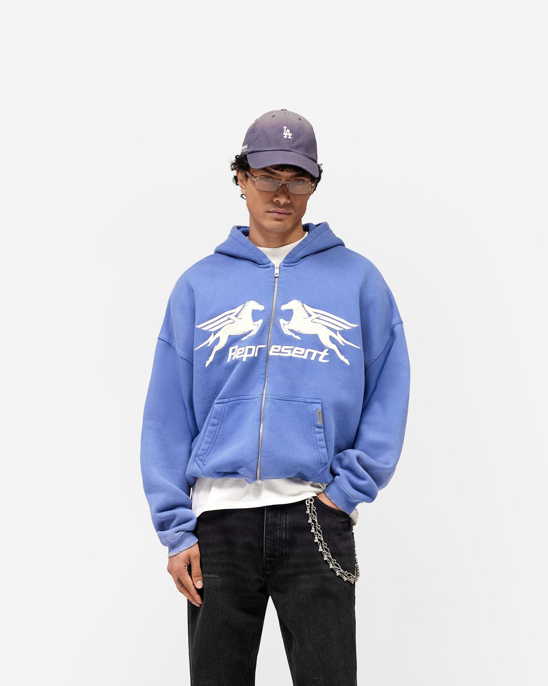 Represent Pegasus Zip Through Hoodie - Indigo