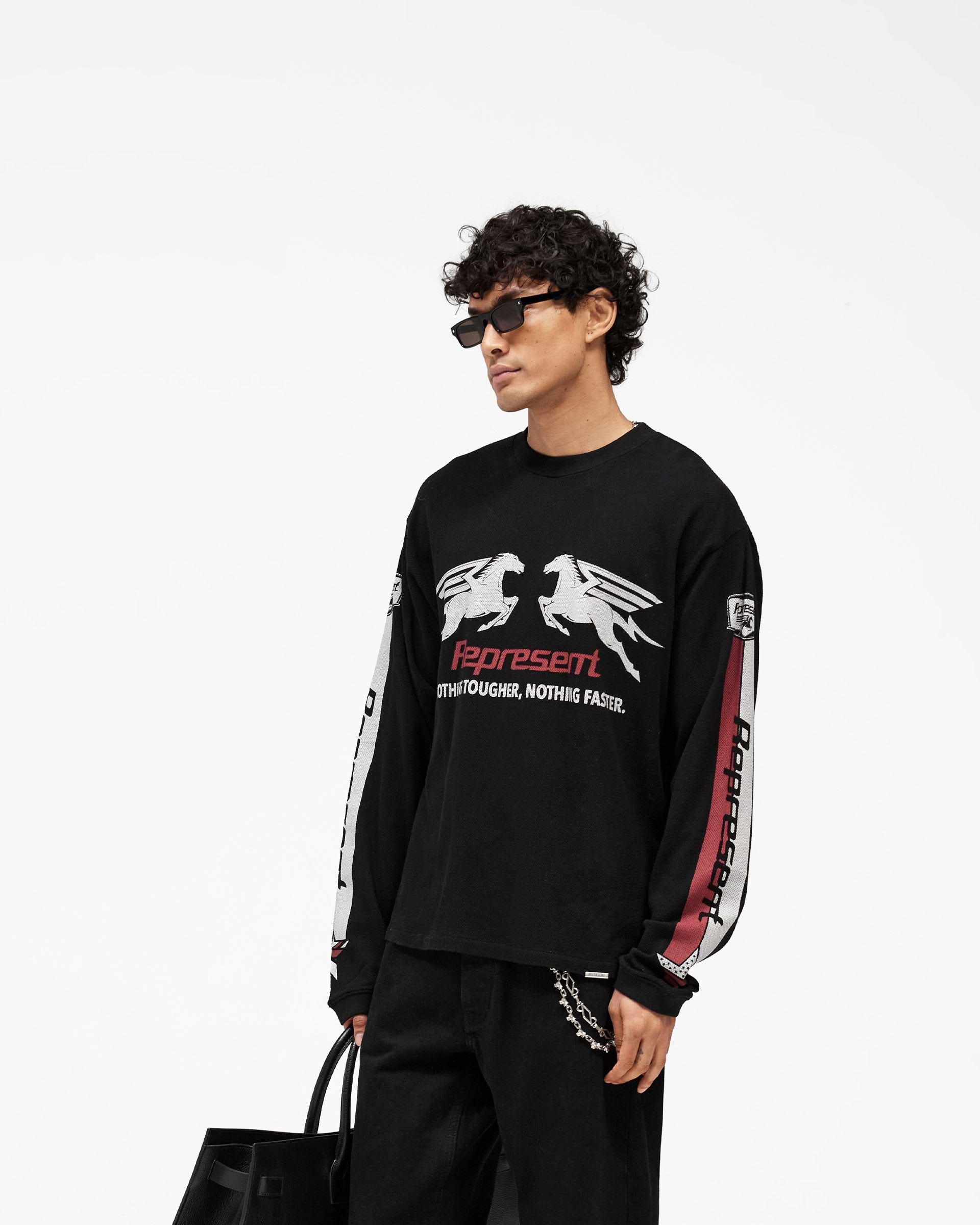 Represent Mesh Pegasus Long Sleeve T-Shirt Jet Black