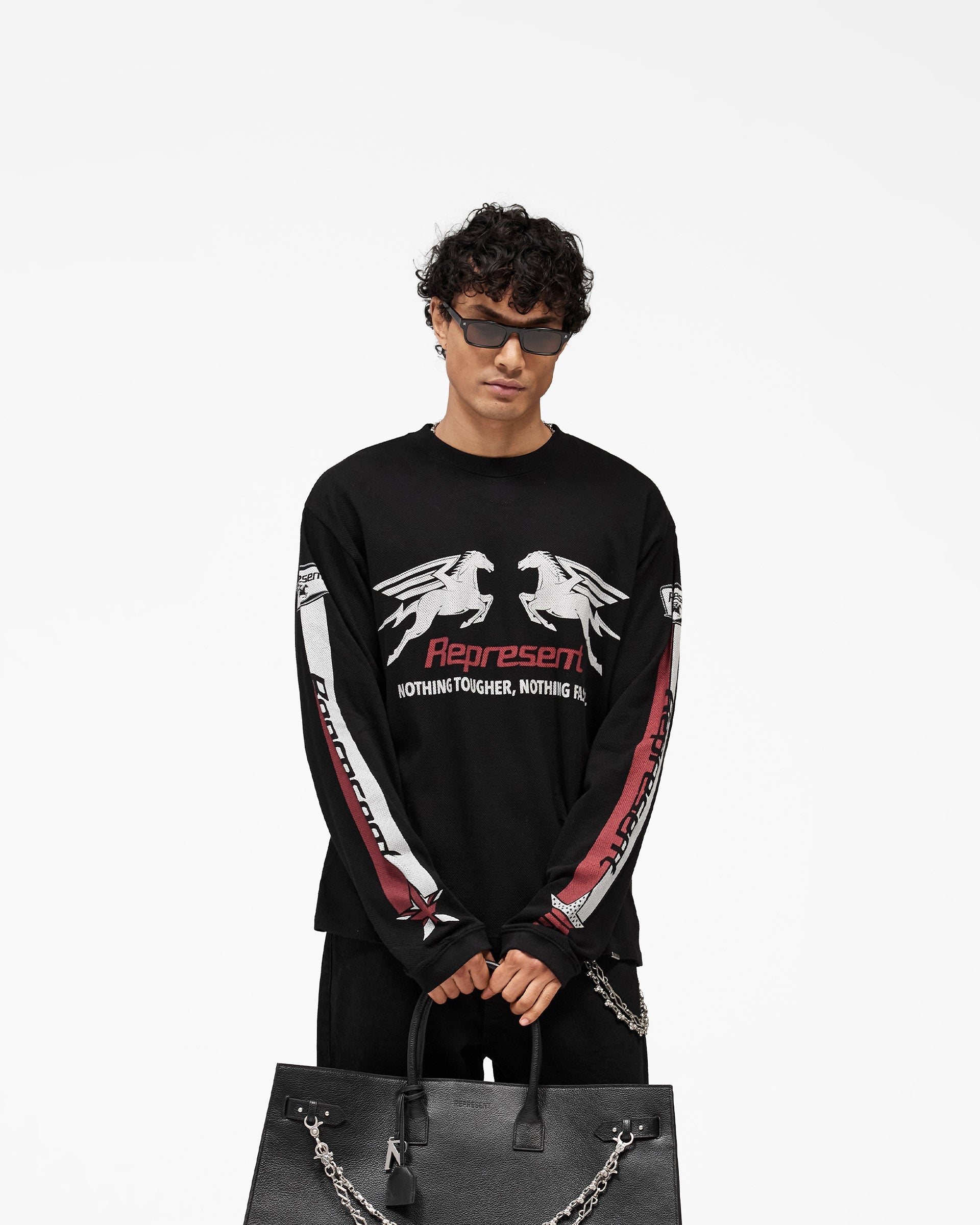 Represent Mesh Pegasus Long Sleeve T-Shirt Jet Black