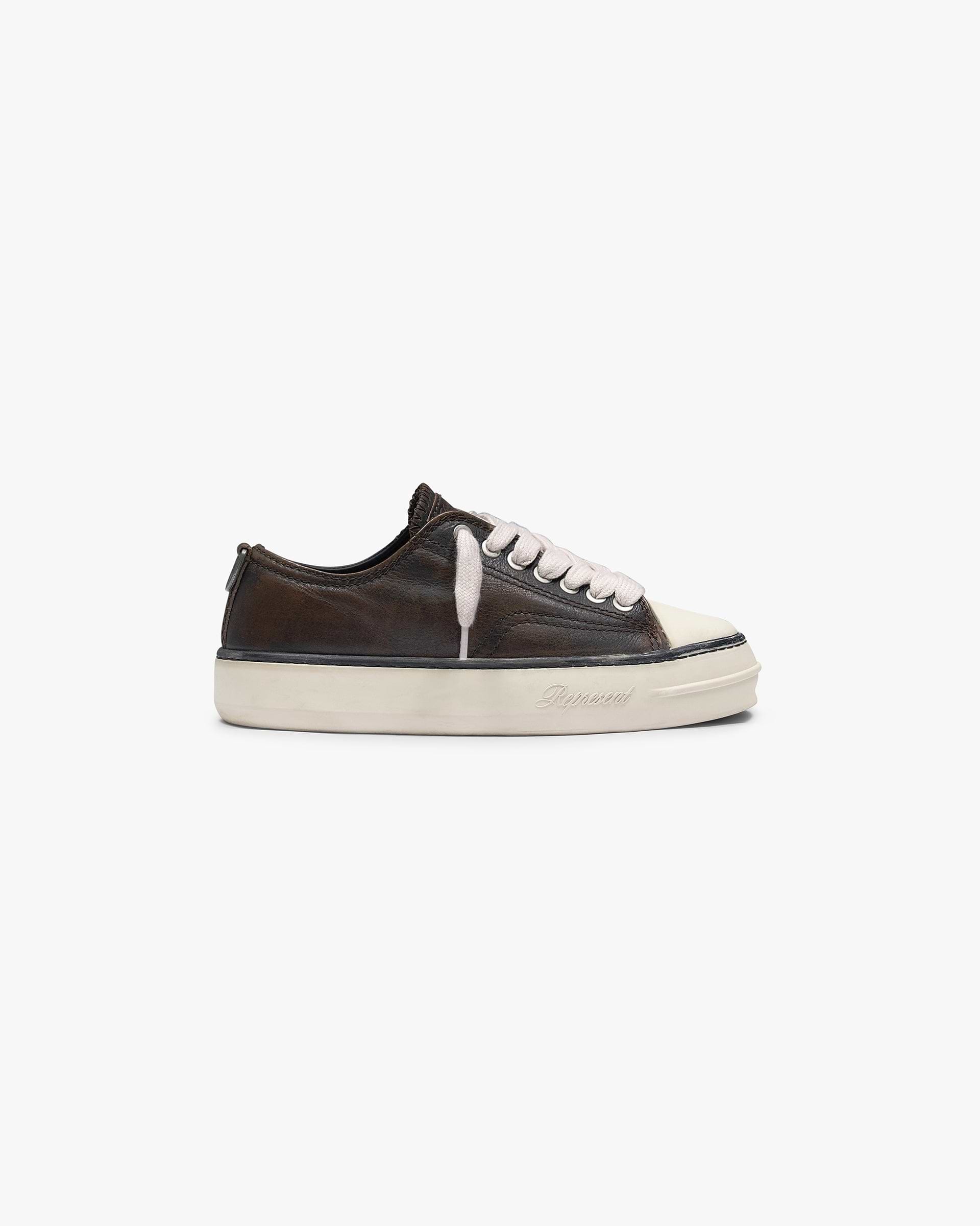 Represent Rep Cap Distressed Leather Sneaker - Dark Brown