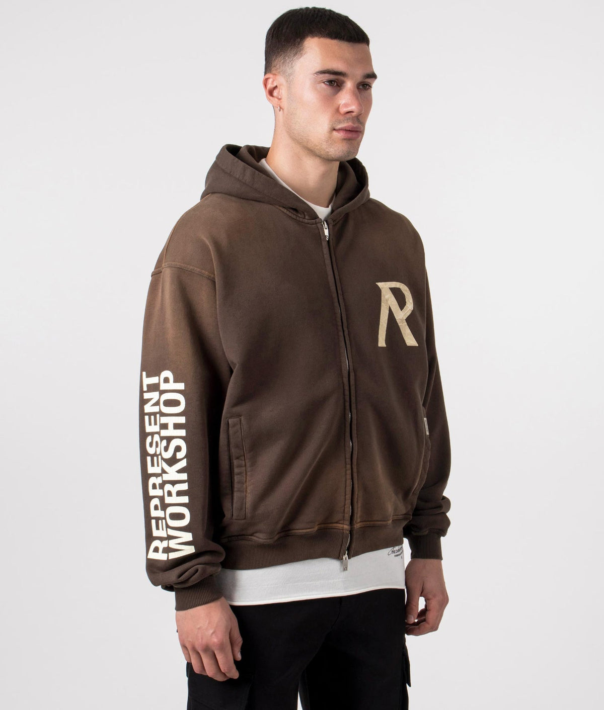 Represent Masking Tape Initial Zip Hoodie - Cedar