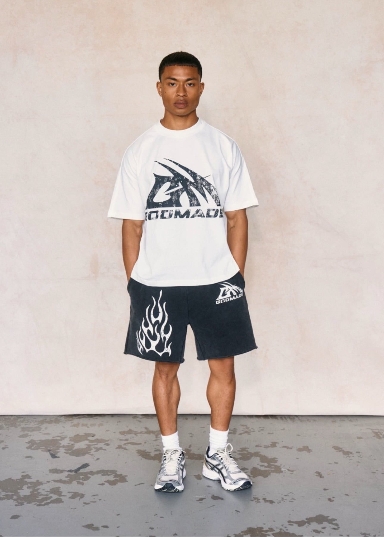 Godmade Logo Washed Black Distressed Short