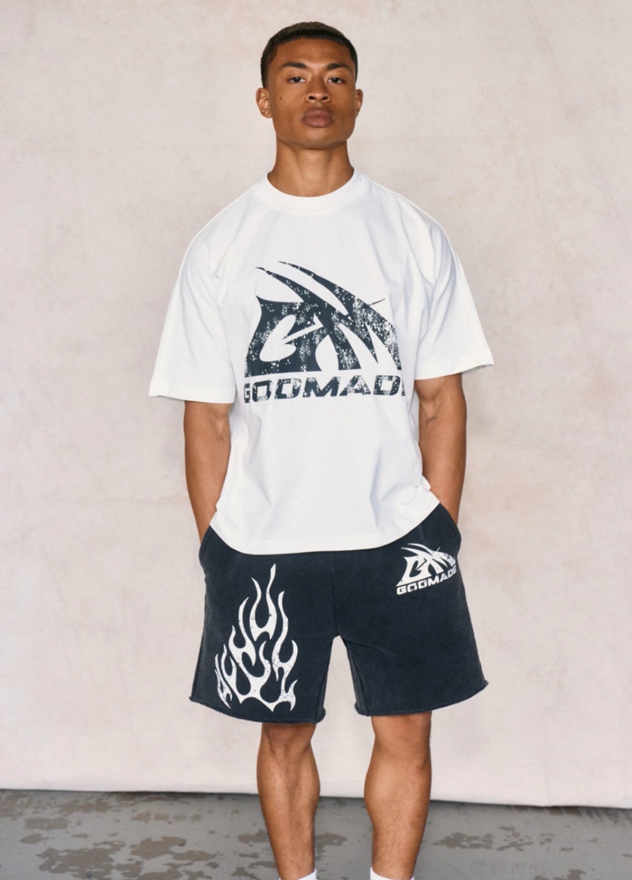 Godmade Logo Washed Black Distressed Short