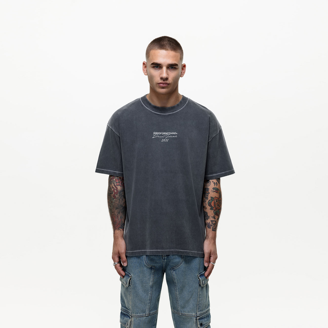 Good For Nothing Overlocked Washed Grey T-Shirt