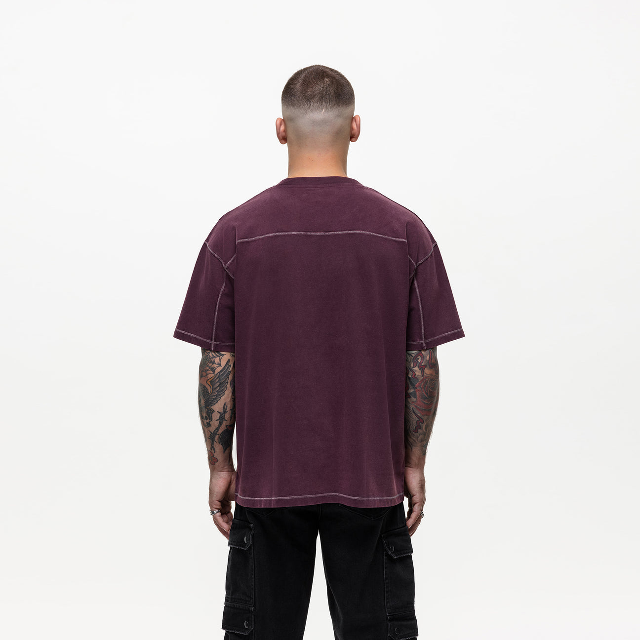 Good For Nothing Overlock Maroon Washed T-Shirt