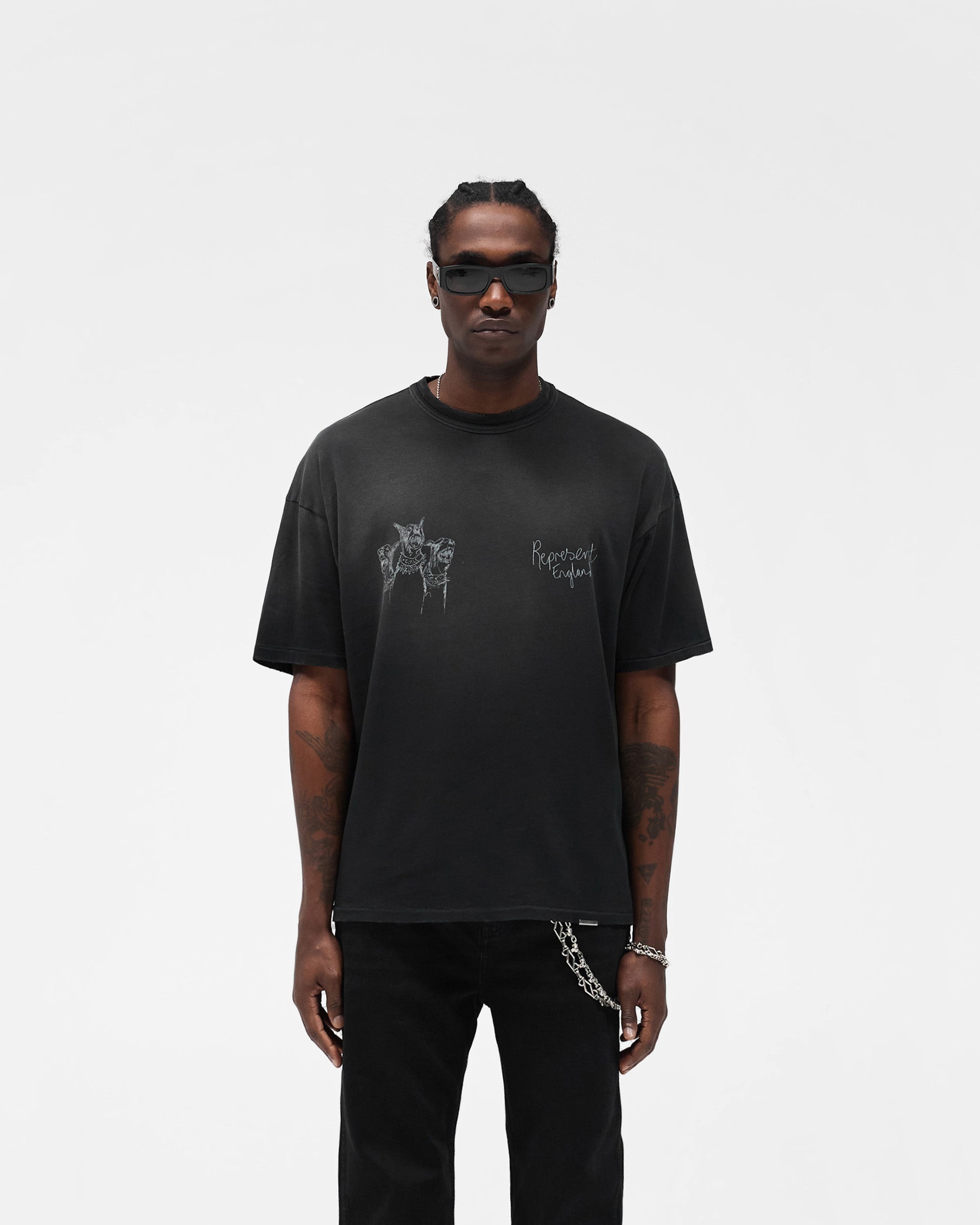 Represent Hand Drawn Thoroughbred T-Shirt Aged Black