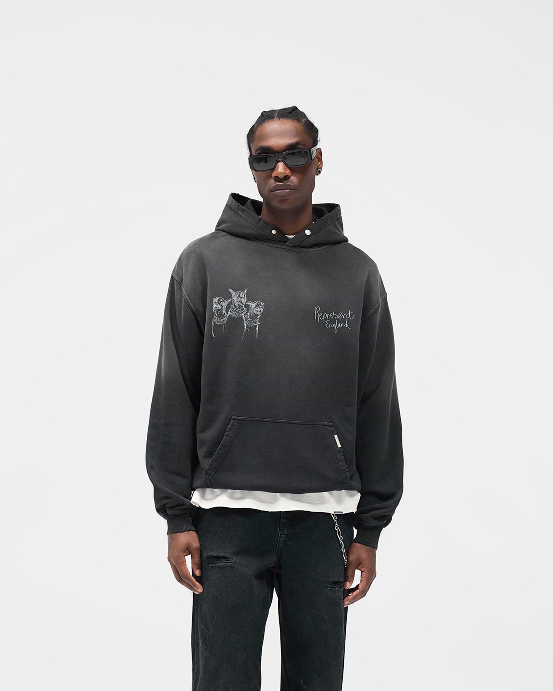 Represent Hand Drawn Thoroughbred Hoodie Aged Black