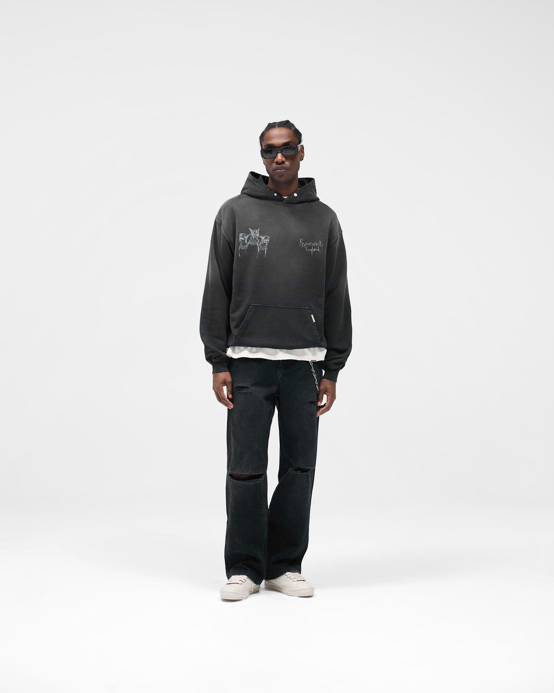 Represent Hand Drawn Thoroughbred Hoodie Aged Black