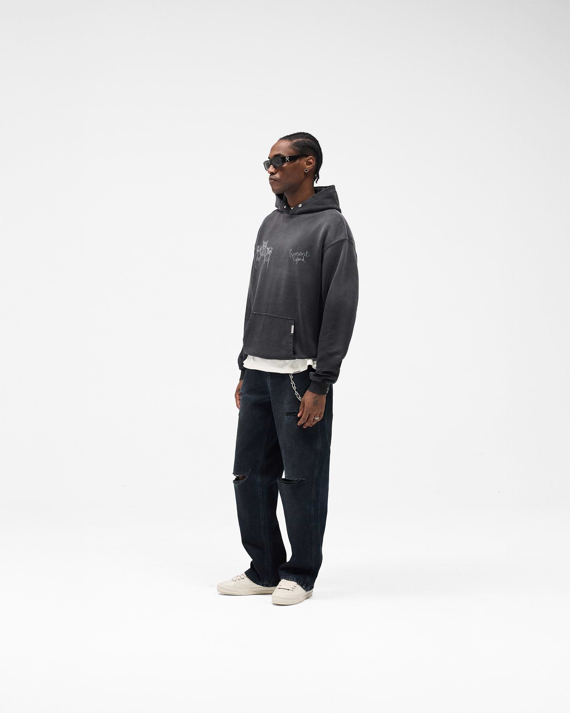 Represent Hand Drawn Thoroughbred Hoodie Aged Black