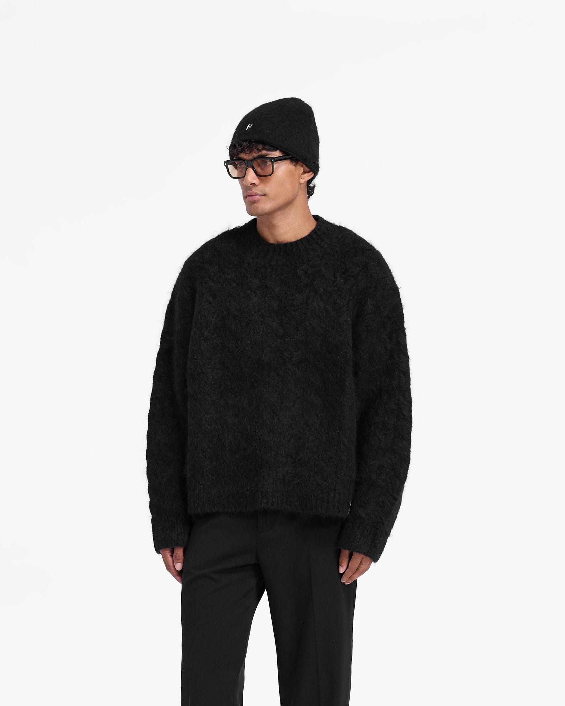 Represent Cable Knit Jumper Jet Black