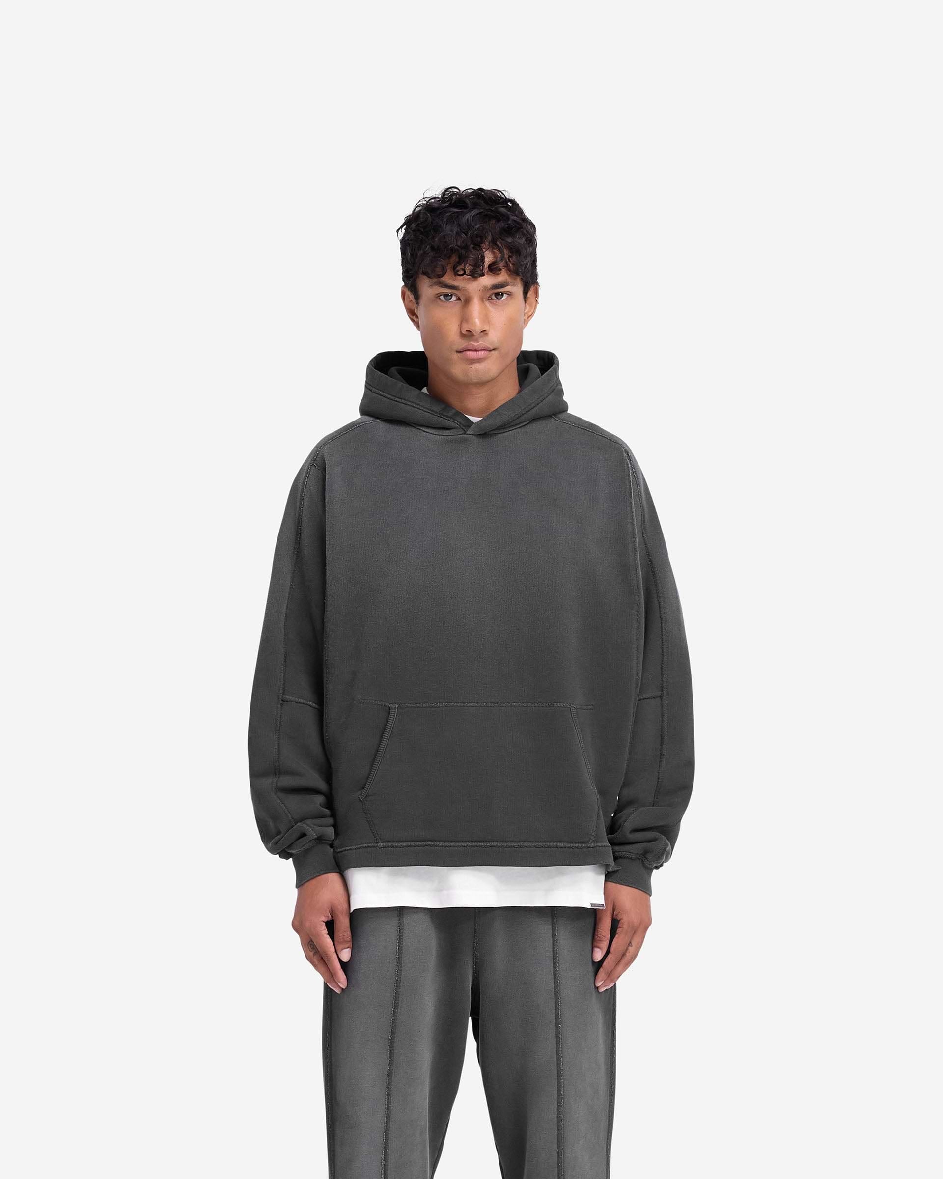Represent Stepped Hem Hoodie Stained Black