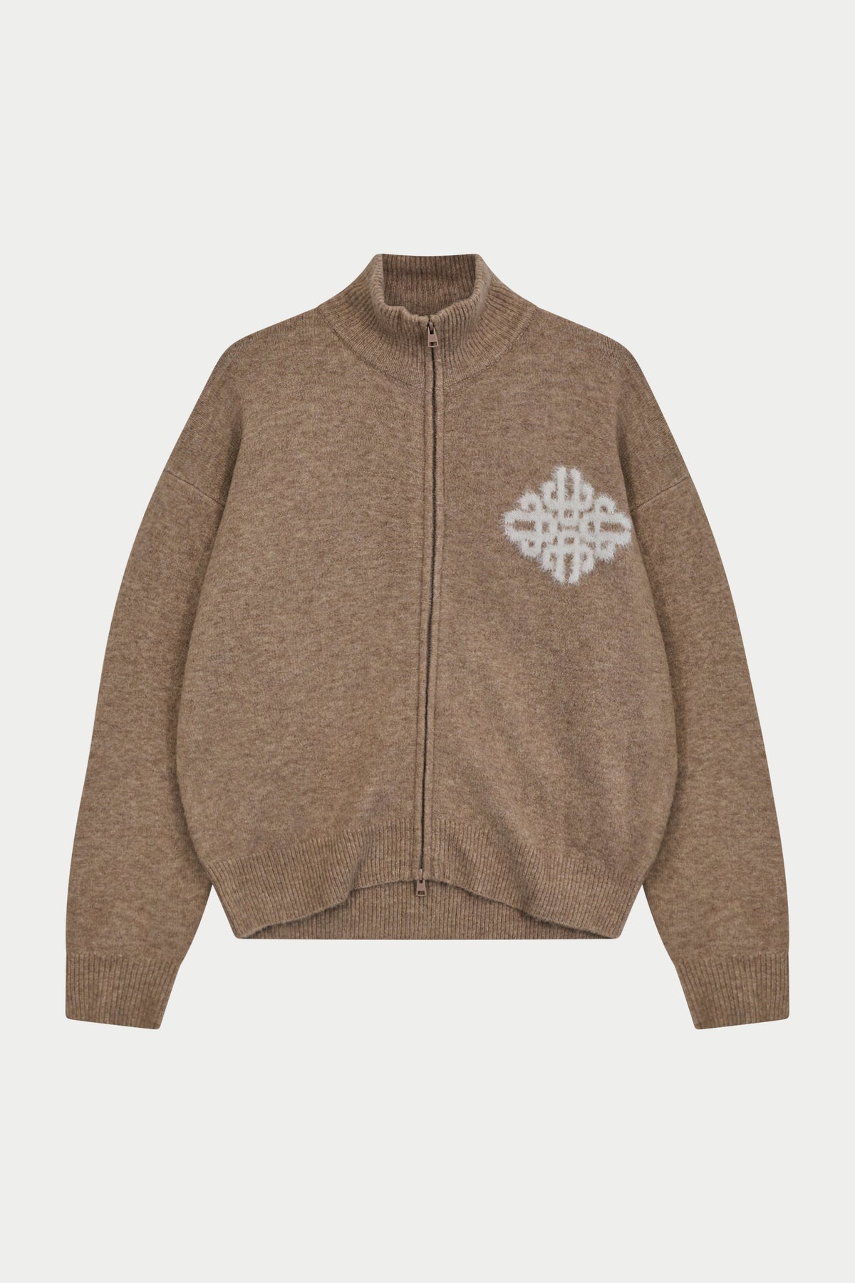 Couture Club Emblem Fluffy Knit Funnel Neck - Beige
