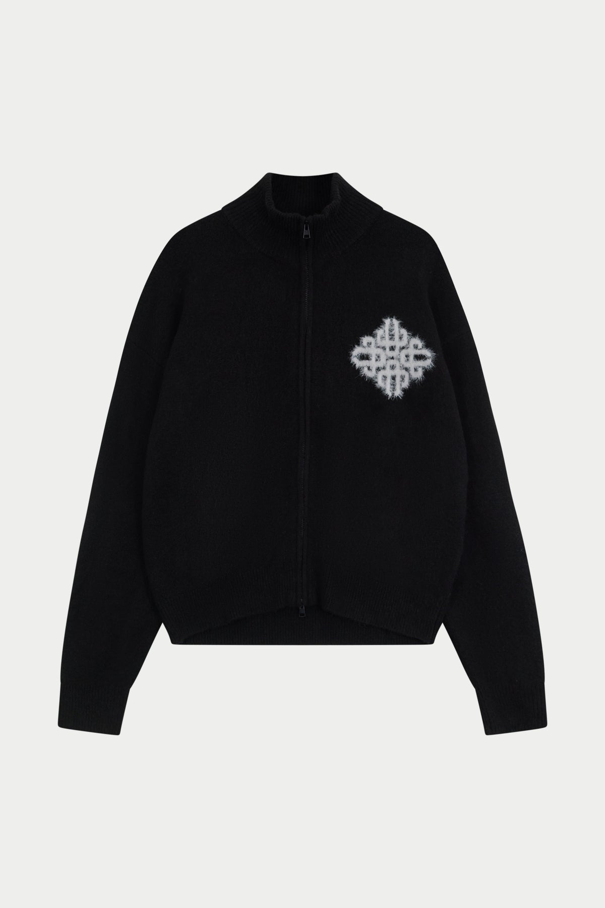 Couture Club Emblem Fluffy Knit Funnel Neck - Black