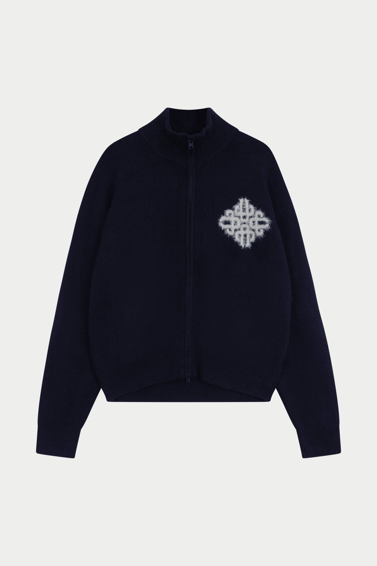 Couture Club Emblem Fluffy Knit Funnel Neck - Navy