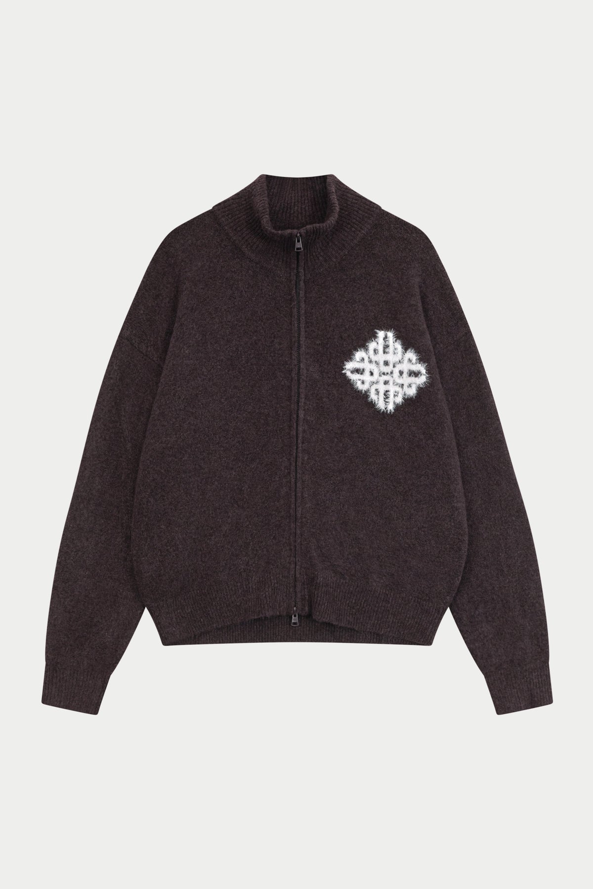 Couture Club Emblem Fluffy Knit Funnel Neck - Brown