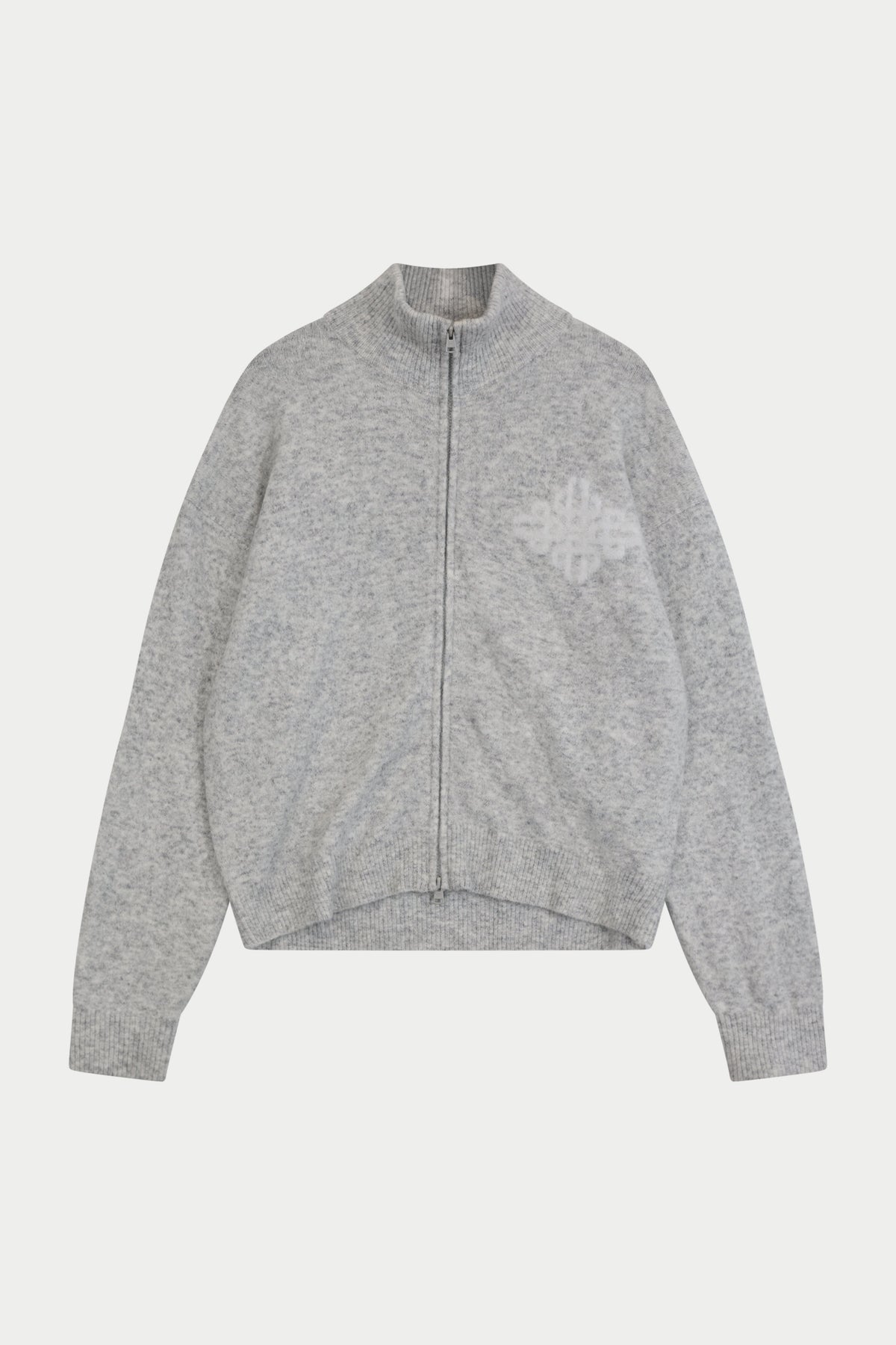 Couture Club Emblem Fluffy Knit Funnel Neck - Grey Marl