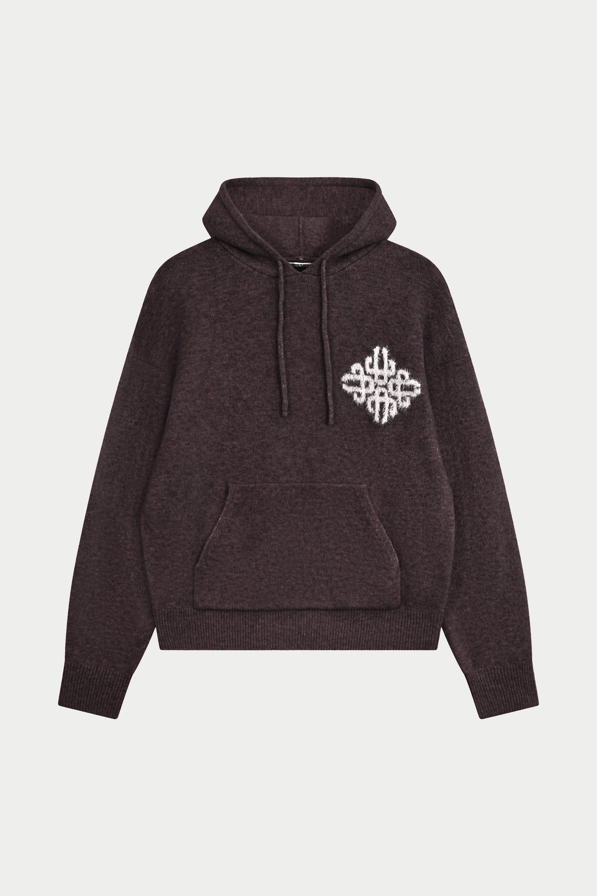 Couture Club Emblem Fluffy Knit Hoodie - Brown