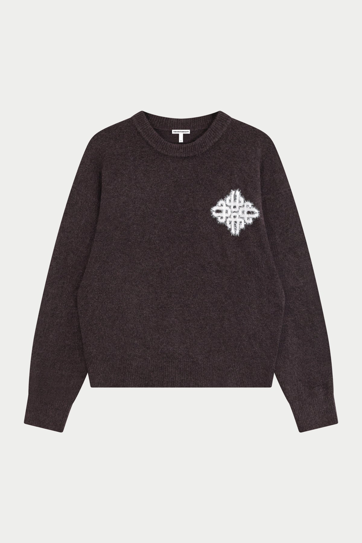 Couture Club Emblem Fluffy Knit Crew - Brown