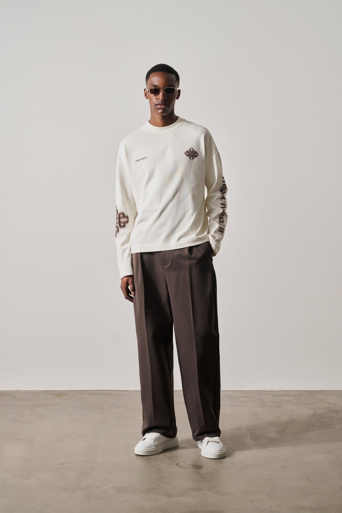 Couture Club Motion Blurred Long Sleeve T-Shirt - Off White