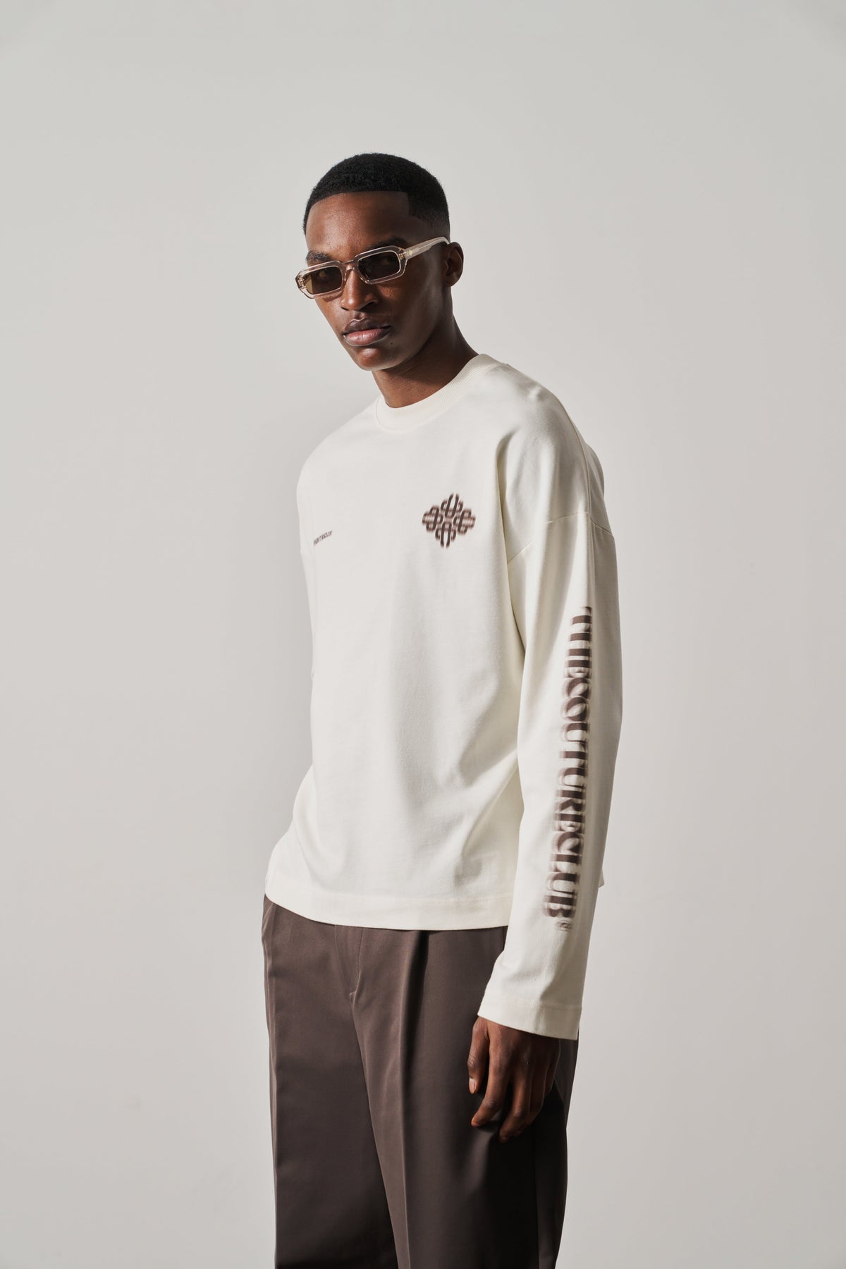 Couture Club Motion Blurred Long Sleeve T-Shirt - Off White