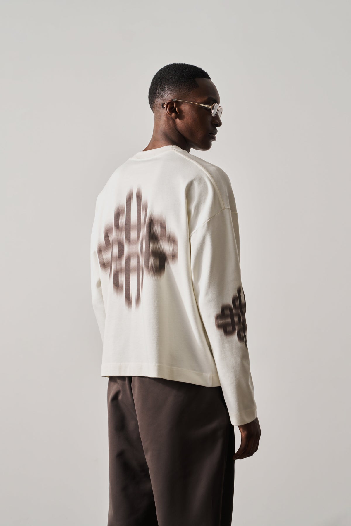 Couture Club Motion Blurred Long Sleeve T-Shirt - Off White