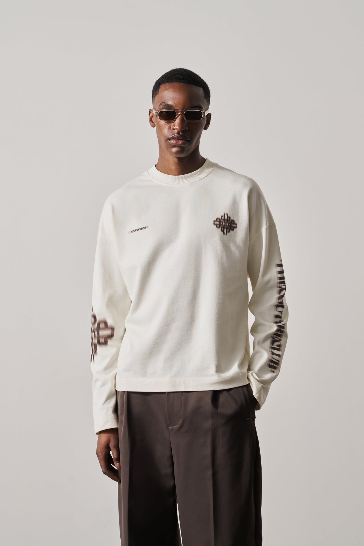 Couture Club Motion Blurred Long Sleeve T-Shirt - Off White